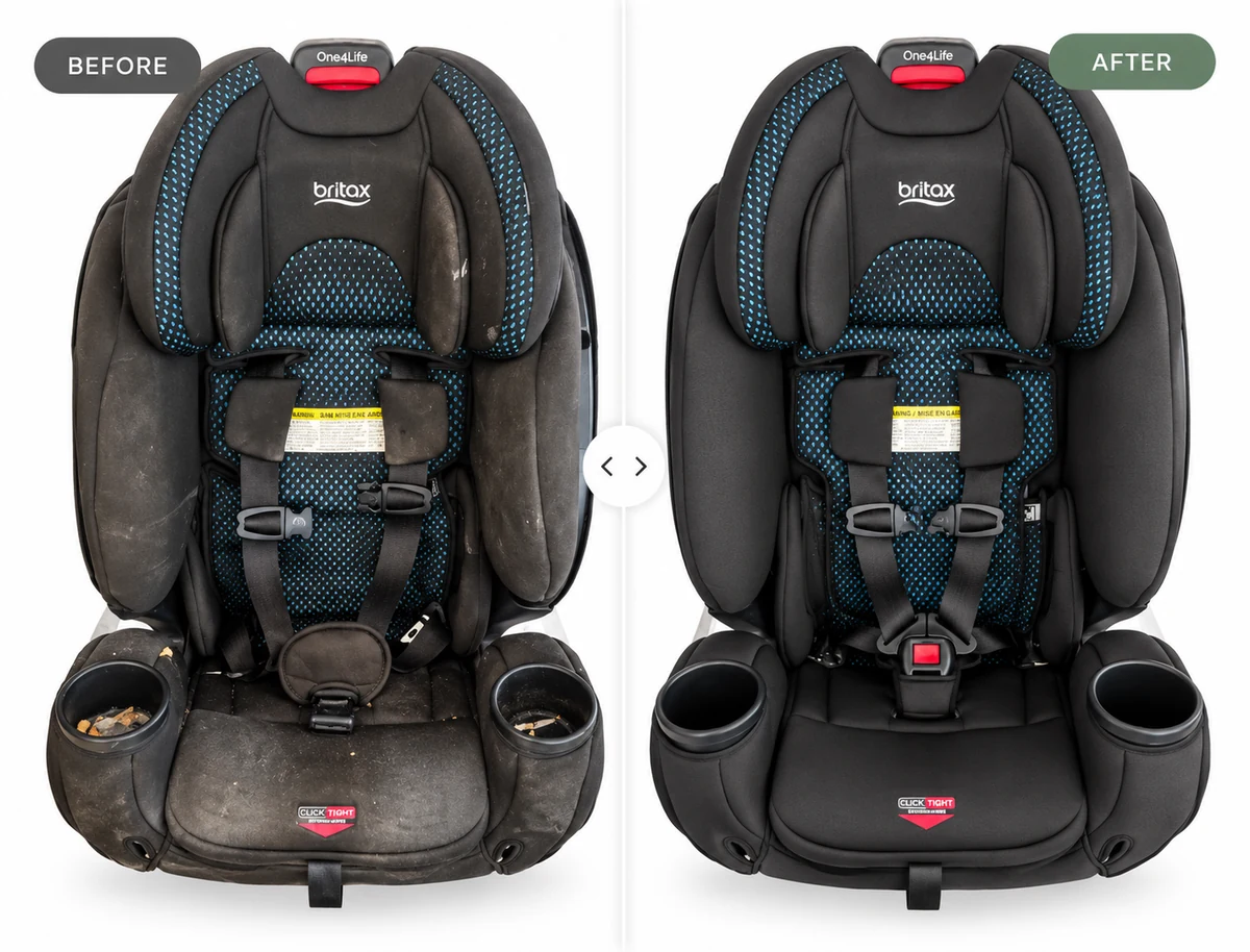 Before and after cleaning: Britax One4Life car seat