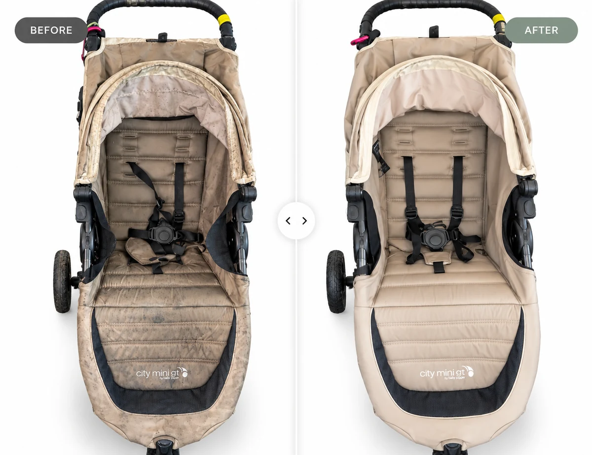 Before and after cleaning: City Mini GT stroller